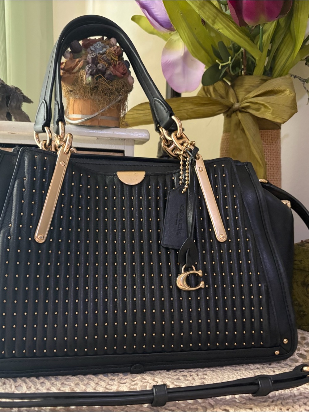Coach Quilted Black Dreamer w/ Gold Hardware and Stud Detailing - Picture 2 of 11